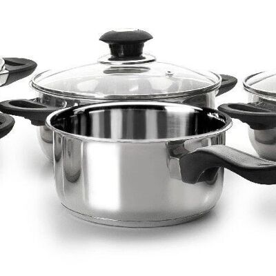 IBILI - 6-piece cookware set, stainless steel, with glass lid, suitable for induction
