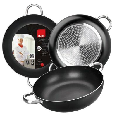 IBILI - Deep frying pan with 2 i-chef handles, 32 cm, Aluminum, Non-stick, Suitable for induction