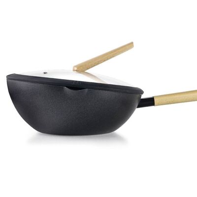 IBILI - Luxe wok with glass lid, 30 cm, Aluminum, Non-stick, Suitable for induction
