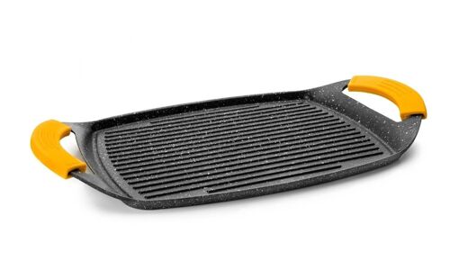IBILI - Grill plancha ondulado basic stone, 36 x 23 cms, Aluminio fundido, Antiadherente estilo piedra, Apto para induccion