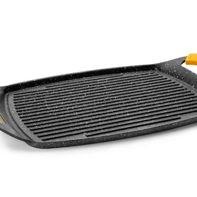 IBILI - Basic stone corrugated griddle grill, 36 x 23 cm, Cast aluminum, Stone style non-stick, Suitable for induction