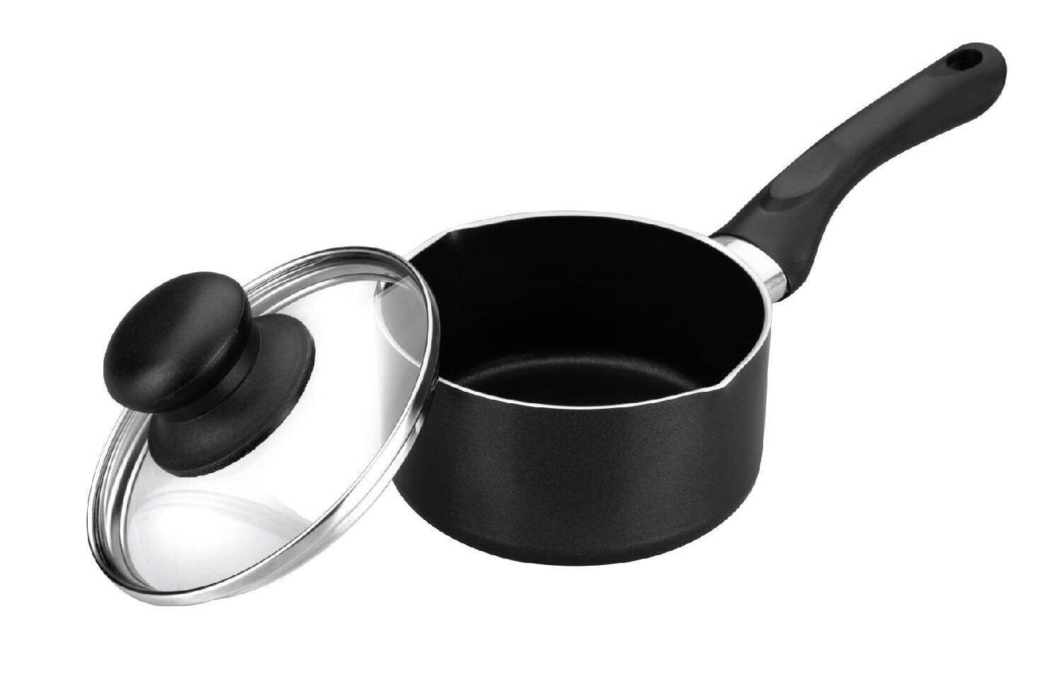 IBILI - Saucepan with spout and glass lid, Aluminum, 12 cm, Non-stick, Suitable for induction