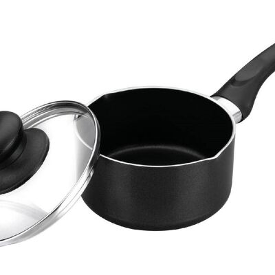 IBILI - Saucepan with spout and glass lid, Aluminum, 12 cm, Non-stick, Suitable for induction