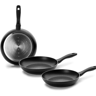IBILI - Set of 3 chef style pans, 18 + 22 + 26 cm, Aluminum, Non-stick, Suitable for induction