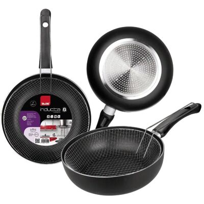 IBILI - Frying pan with induction basket, 24 cm, Aluminum, Non-stick, Suitable for induction