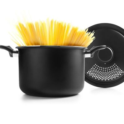 IBILI - Pentola per pasta con coperchio scolapiatti 22 cm, Alluminio, Antiaderente, Adatta all'induzione