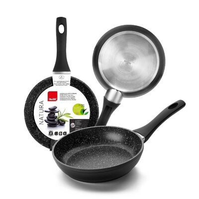 IBILI - Natural frying pan, 22 cm, Aluminum, Stone style non-stick, Suitable for induction