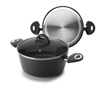 IBILI - Casserole naturelle avec couvercle en verre, 20 cm, Antiadhésive façon pierre, Convient pour l'induction 2