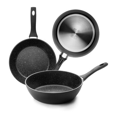 IBILI - Deep frying pan natura, 24 cm, Aluminum, Stone style non-stick, Suitable for induction
