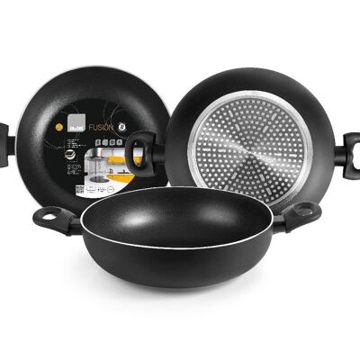 IBILI - Deep frying pan with 2 fusion handles, 24 cm, Aluminum, Non-stick, Suitable for induction