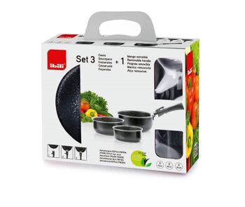 IBILI - Set 3 casseroles + 1 anse amovible 4