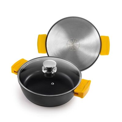 IBILI - Evolution cast aluminum stew pot, glass lid and silicone handles, 24 cm, non-stick, suitable for induction