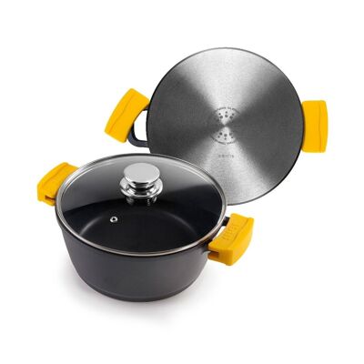 IBILI - Evolution cast aluminum saucepan, glass lid and silicone handles, 20 cm, non-stick, suitable for induction
