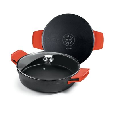 IBILI - Excellent cast aluminum titanium stew pot, glass lid and silicone handles, 28 cm, non-stick, suitable for induction