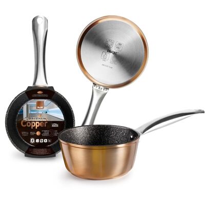 IBILI - Natura copper saucepan with stainless steel handle, 16 cm, stone style non-stick, suitable for induction