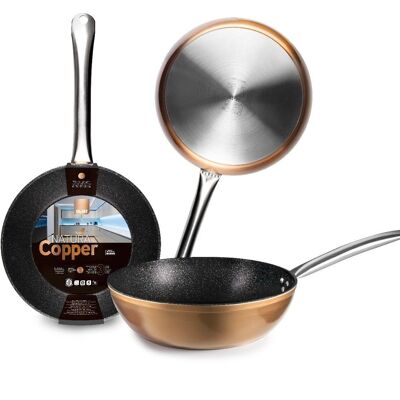 IBILI - Deep frying pan natura copper, 28 cm, Aluminum, Stone style non-stick, Suitable for induction