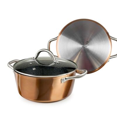 IBILI - Casseruola Natura Copper con coperchio in vetro, 24 cm, antiaderente stile Stone, adatta all'induzione