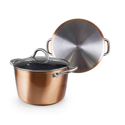 IBILI - Natura copper pot with glass lid, 24 cm, Stone style non-stick, Suitable for induction