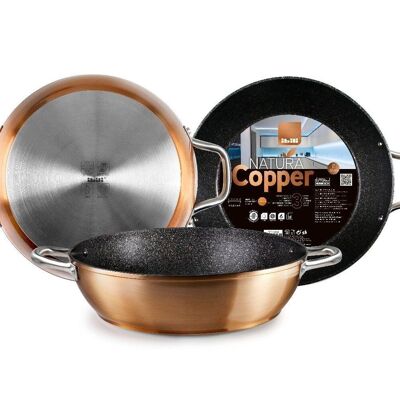 IBILI - Deep frying pan with 2 natura copper handles, 28 cm, Aluminum, Stone style non-stick, Suitable for induction