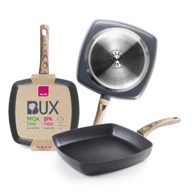 IBILI - Grill bux, 26 cm, Aluminium, Manche en bois, Antiadhésif Xylan, Convient pour induction