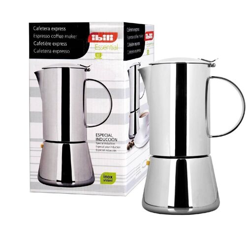 IBILI - Cafetera express Essential, 2 tazas, 100 ml, Acero Inoxidable, Apto para inducción