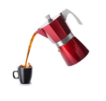 IBILI - Machine à expresso Evva Red, 6 tasses, 300 ml, Fonte d'aluminium, Convient pour induction 6