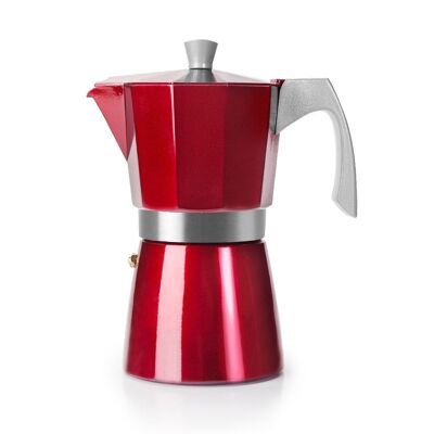 IBILI - Evva Red Espressokocher, 6 Tassen, 300 ml, Aluminiumguss, Geeignet für Induktion