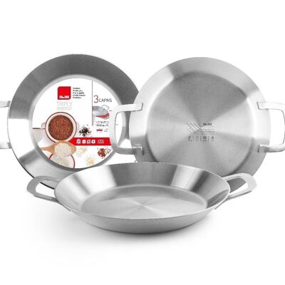 IBILI - Triply energy three-layer paella pan, 42 cm, stainless steel, 10 servings, suitable for induction