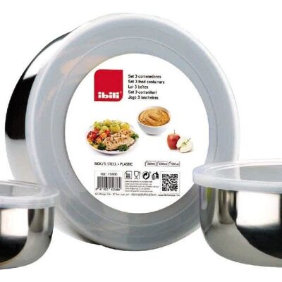 IBILI - Set of 3 stainless steel containers 14+16+18 cm