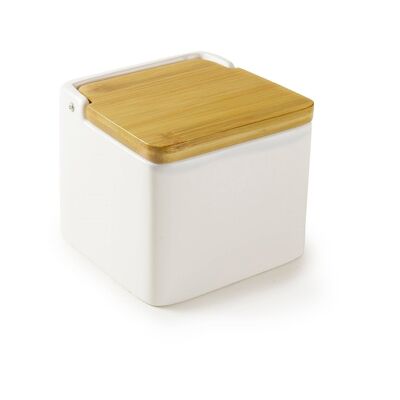 IBILI - Square salt shaker 11x11 cm, Ceramic, with bamboo lid