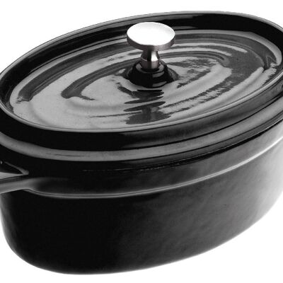 IBILI - Mini cocotte oval negra 15x10x6 cm, Hierro fundido, Apta para induccion