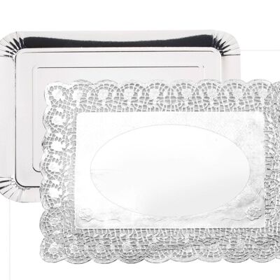 IBILI - 3 trays 34x26+3 doilies 30x39-silver