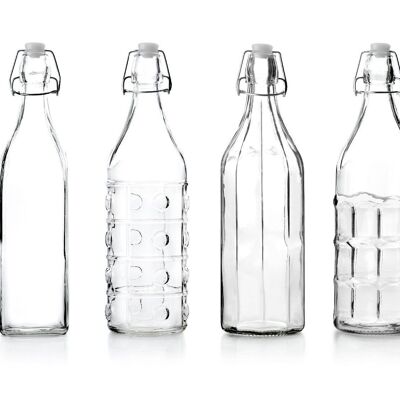 IBILI - Bottiglia da 1 lt, Vetro, Riutilizzabile, Modello Random