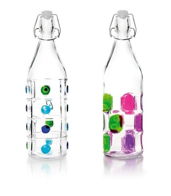 IBILI - Botella 1 lt decorada, Vidrio, Reutilizable, Modelo aleatorio 1