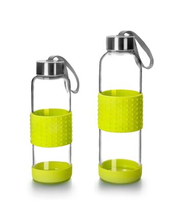 IBILI - Botella de vidrio sky 360 ml verde, Borosilicato, Reutilizable, protector anti-golpes 2