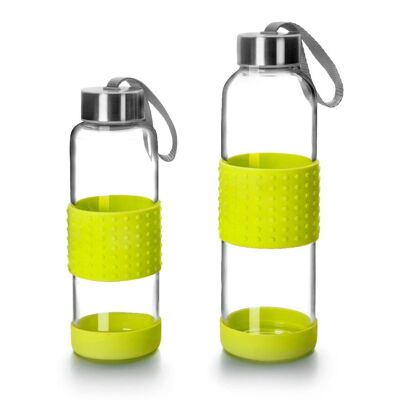IBILI - Bottiglia in vetro Sky 360 ml verde, Borosilicato, Riutilizzabile, protettore anti-shock