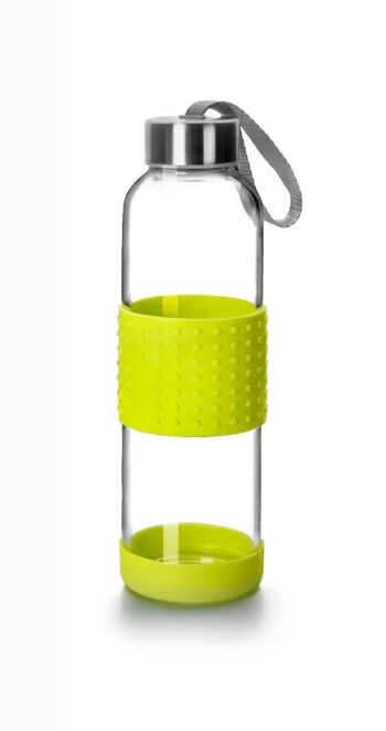 IBILI - Botella de vidrio sky 500 ml verde, Borosilicato, Reutilizable, protector anti-golpes 1