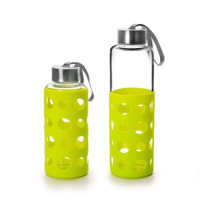 IBILI - Bottiglia Lake in vetro da 550 ml verde, Borosilicato, Riutilizzabile, protettore anti-shock