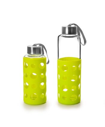 IBILI - Botella de vidrio lake 550 ml verde, Borosilicato, Reutilizable, protector anti-golpes 1