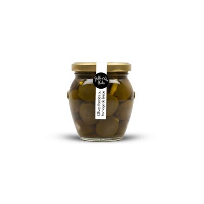 Aceitunas rellenas de queso de oveja conservadas en aceite de oliva virgen extra 42% - 190 g