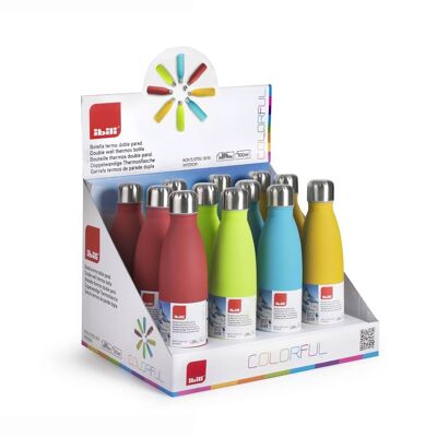 IBILI - Bouteille Thermos Colorée 500 Double Paroi, Acier Inoxydable 18/10, Double Paroi, Réutilisable, Couleur Aléatoire