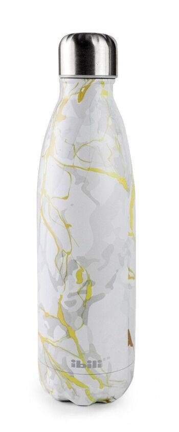 IBILI - Botella termo golden marble 500, Acero Inoxidable 18/10, Doble pared, Reutilizable 2