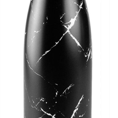 IBILI - Bouteille Thermos 500 Marbre Noir, Inox 18/10, Double Paroi, Réutilisable