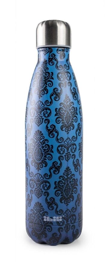 IBILI - Botella termo baroque blue 500, Acero Inoxidable 18/10, Doble pared, Reutilizable 1