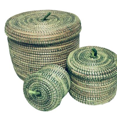 3 cajas de almacenamiento Pauleu de lana natural y verde