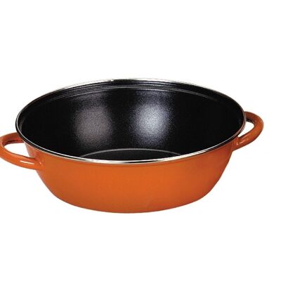 IBILI - Deep frying pan with 2 new orange handles, 40 cm, Vitrified enamelled steel, Non-stick, Suitable for induction