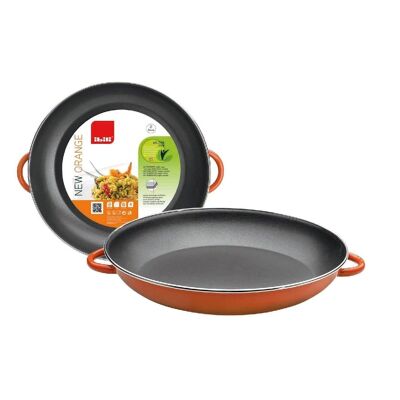 IBILI - Orange paella pan, 34 cm, vitrified enamelled steel, 6 servings, suitable for induction