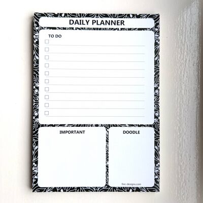 Daily planner, to do list notepad - black leaf mandala