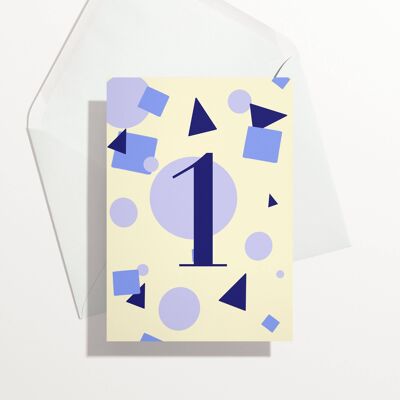 1st Birthday Card | Blue shapes A