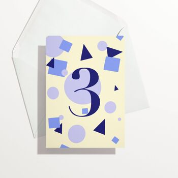 3ème carte d'anniversaire | Formes bleues - Âge 3 A 1